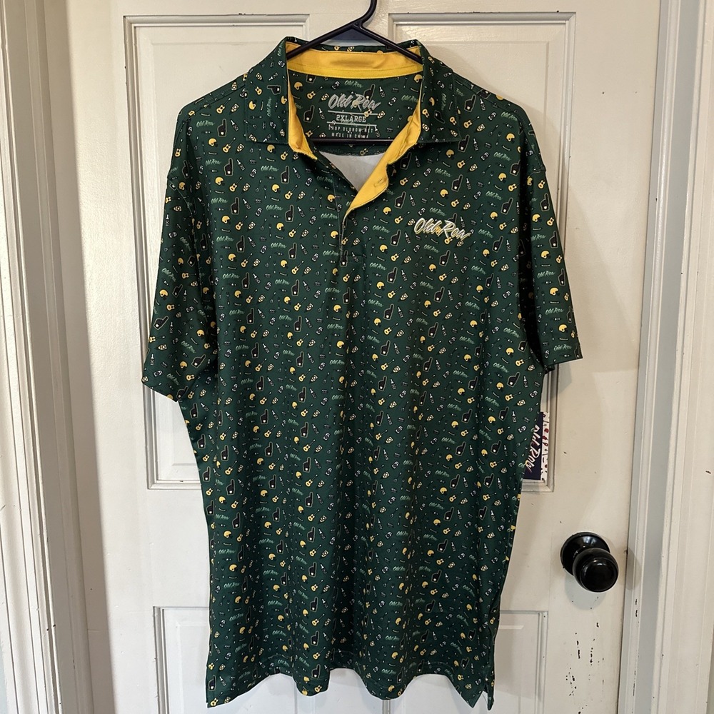 Old Row NWT Men's Tailgater, Dark Green Printed‎ Polo Size 2 Xl Football